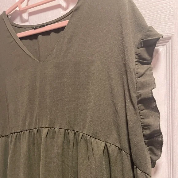 SHEIN Unity Curve Solid V-Neck Army Green Smock Dress 4XL - Picture 9 of 11